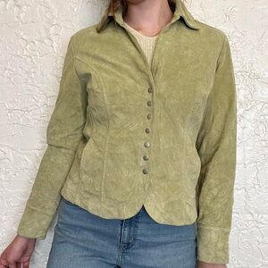 Stylish Green Button-Up Suede Leather Jacket